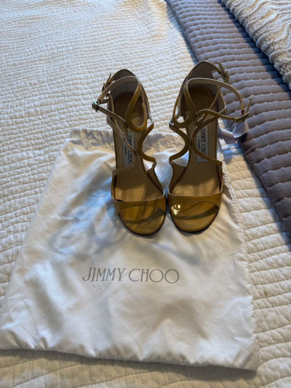 Jimmy Choo Mustard Patent Leather Strappy High Heels size 36
